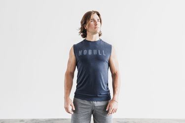 Nobull Sleeveless Men's T Shirts Navy | Australia (QH0619)